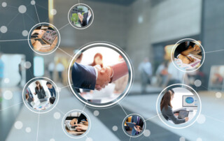 Image of a network with business image bubbles